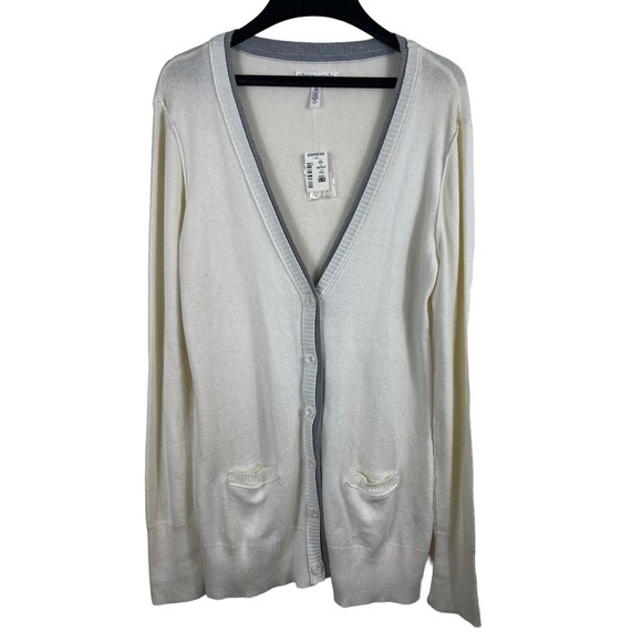 Aeropostale Ivory Grey Trim Button Up Tunic Long Cardigan XL NWT Academia - Picture 1 of 14